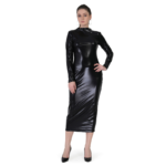 Women's Faux Leather Bodycon Midi Dress for Party Wear