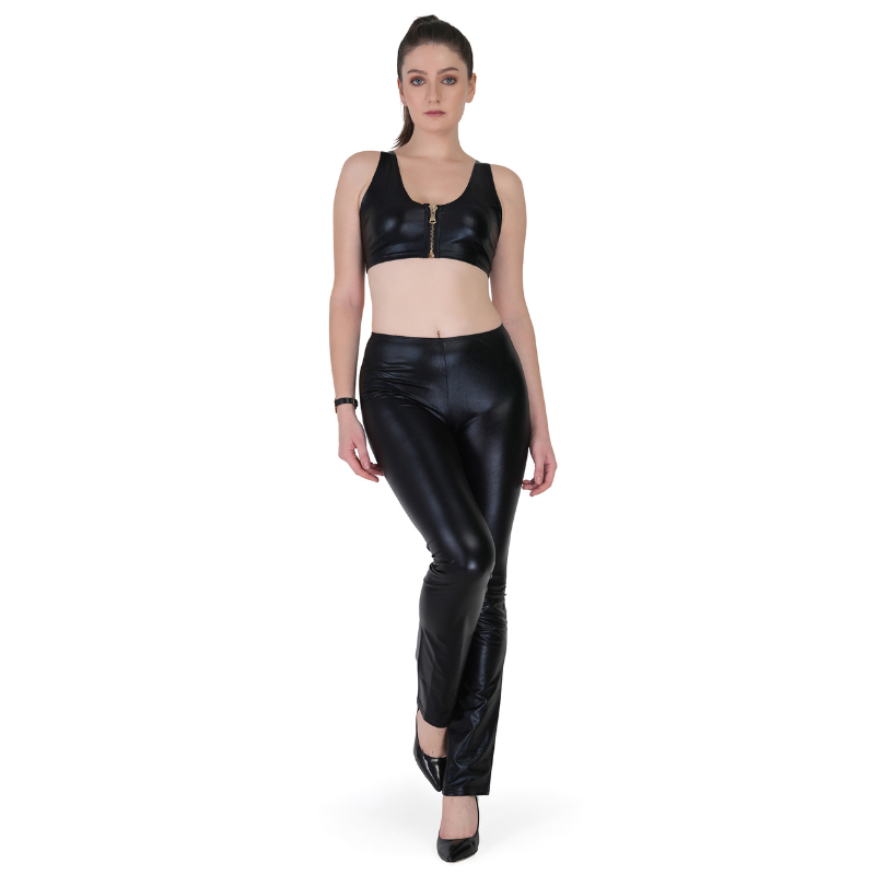 1 Women's Faux Leather Co-Ord Set with Bra & Leggings - Image 1