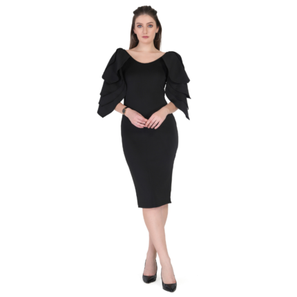 Premium Women's Ruffle Sleeve Bodycon Dress