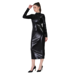 Women's Faux Leather Bodycon Midi Dress for Party Wear - Image 5