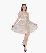 Girl’s Floral Apricot Sleeveless Mini Summer Party Dress - Image 3