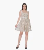 Girl’s Floral Apricot Sleeveless Mini Summer Party Dress - Image 2