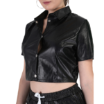Women's PU Leather Two-Piece Co-Ord Set with Shorts - Image 7