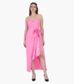 Solid Color Strapless Bodycon Maxi Dress - Image 4