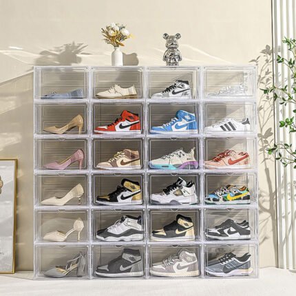 Stackable Shoe Storage Box with Magnetic Door