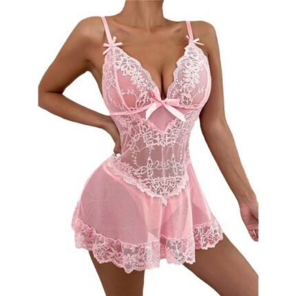 Lace Cute Transparent Gauze Bow Embroidery Sleep Dress