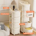 2/3/4/5-Tier Plastic Storage Cart with Drawers