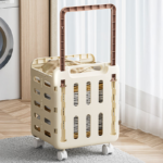 Rolling Laundry Basket with Wheels & Handle Plastic Hamper Modern Clothes Toy Organizer for Small Spaces - Image 3