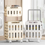 Rolling Laundry Basket with Wheels & Handle Plastic Hamper Modern Clothes Toy Organizer for Small Spaces - Image 4