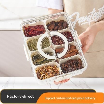 Airtight Microwavable Portable Plastic 8-Compartment Spice Organizer Customizable Logo Eco-Friendly Freezer Safe Food-Grade