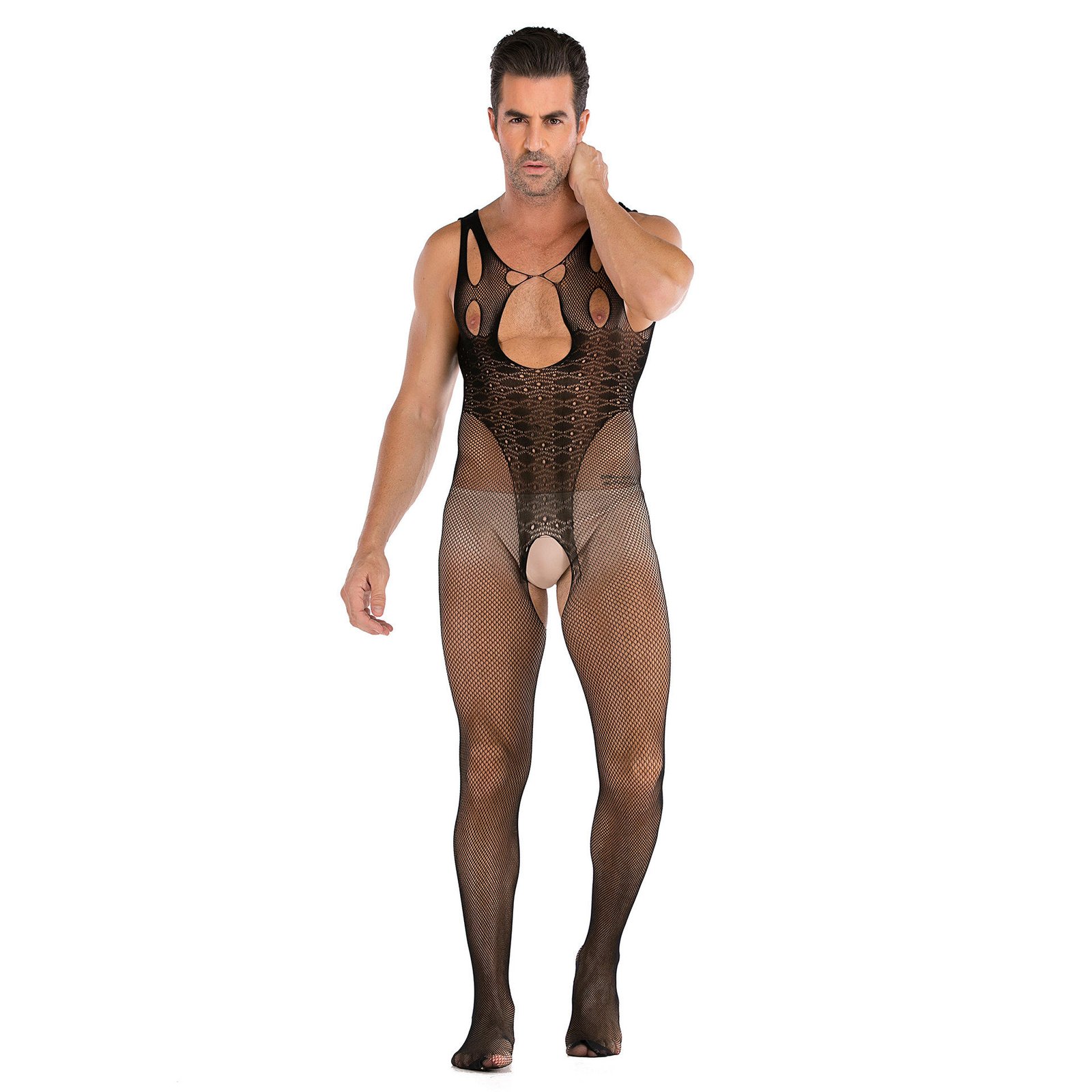 H5f173358e8964582bda762da5e75459eb Mens Lingerie One Piece Bodysuits Open Crotch Pantyhose - Image 1