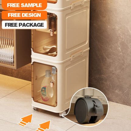 Narrow Slim Rolling Storage Cabinet - 20cm Stackable Organizer with 360° Casters Clear Door for Bathroom Kitchen Bedroom