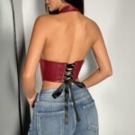 Women's PU Leather Halter Neck Bustier Top - Image 4