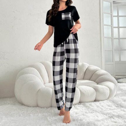 Women's Summer Cotton Check Night Suit