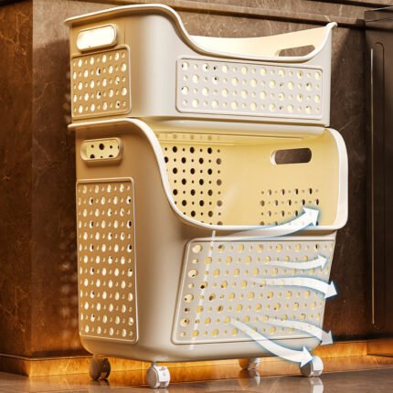 Premium 2-Tier Laundry Basket with Wheels