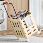 Rolling Laundry Basket with Wheels & Handle Plastic Hamper Modern Clothes Toy Organizer for Small Spaces - Image 2
