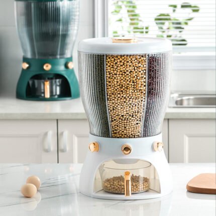 10kg Kitchen Rice Dispenser 4 Grid Coarse Cereals Dispenser Kitchen Cereal Dispenser Kitchen Rice Dispenser