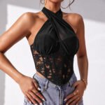 Women's Embroidered Halter Crop Top