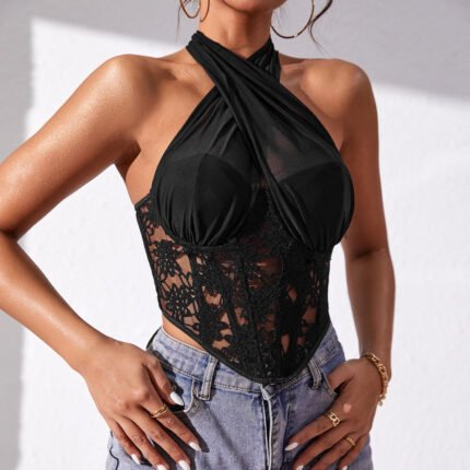 Women's Embroidered Halter Crop Top