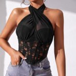 Women's Embroidered Halter Crop Top - Image 3