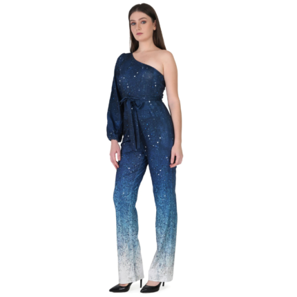 Blue One Shoulder Party Jumpsuit