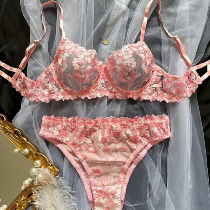 Women's Floral Embroidered Lace Bra & Panty Set