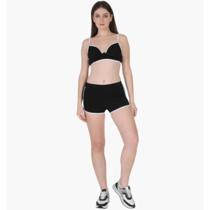 Girl’s Solid black Shorts & Bra set
