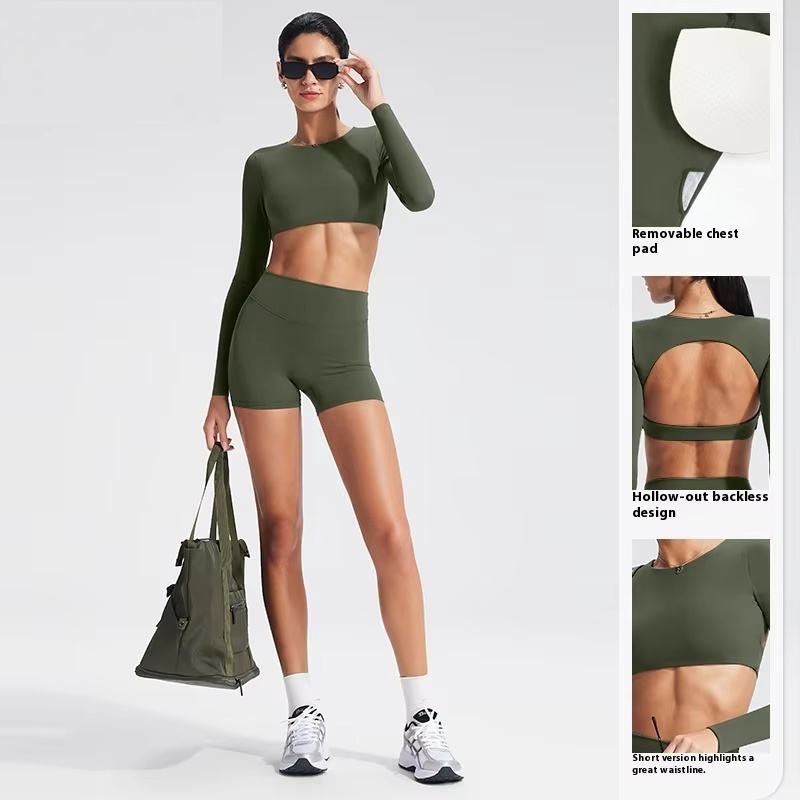 H7f8543a7d05a4e3f9b2373568cdf64d7W Women’s Long Sleeve Open-Back Yoga Top - Image 1