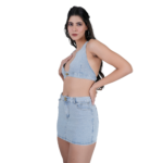 Women Washed Denim Casual Sexy Summer Stretch Plus Size Short Skirt Set - Image 5