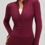 Women Zip Up Workout Jacket Stand Collar Thumb Holes Long Sleeve Slim Cropped Sports Top For Gym Yoga Running