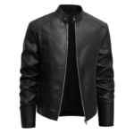 Men's Brown Faux Leather Stand Collar Zip Up Lightweight Bomber Jacket Classic PU Leather Jacket Casual Outerwear Coat