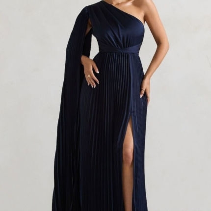 Asymmetric Split Maxi Dress With Cape Sleeve