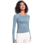 Women's Yoga Tops Seamless Quick Dry Long Sleeve Sports Shirt Breathable Athletic Top Slim Fit