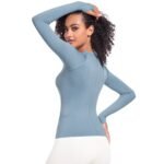 Women's Yoga Tops Seamless Quick Dry Long Sleeve Sports Shirt Breathable Athletic Top Slim Fit - Image 2