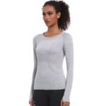 Women's Yoga Tops Seamless Quick Dry Long Sleeve Sports Shirt Breathable Athletic Top Slim Fit - Image 3