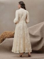 Women’s Floral Lace Maxi Dress with Puff Sleeves - Image 5