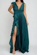 Women's Dress Deep V Pleated Maxi Dress - Image 2