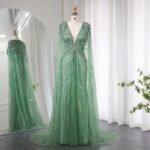 Crystal Sequin Gown Crystal-Embellished Cape-Style Long Evening Gown - Image 3