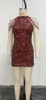 Women's Dress Tassel bodycon crystal sequin dress - Image 3