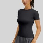 Women Premium Quick Dry Buttery Soft Seamed Sculpt Yoga Top Crew Neck Short Sleeve Slim Fit Cropped Sports Shirt - Image 2