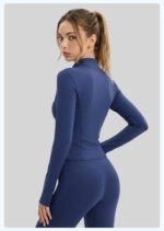 Women Zip Up Workout Jacket Stand Collar Thumb Holes Long Sleeve Slim Sports Top For Gym Yoga Running Training - Image 2