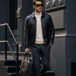 Men's Black Genuine Leather Trucker Jacket Point Turn Down Collar Slim Fit Mid Length Casual Leather Coat - Image 3