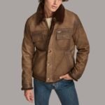 Men's leather jacket with fur lining trucker jacket