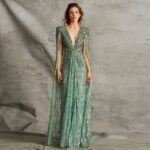 Crystal Sequin Gown Crystal-Embellished Cape-Style Long Evening Gown