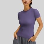 Women Premium Quick Dry Buttery Soft Seamed Sculpt Yoga Top Crew Neck Short Sleeve Slim Fit Cropped Sports Shirt - Image 3