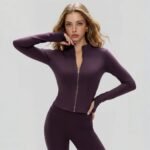 Women Zip Up Workout Jacket Stand Collar Thumb Holes Long Sleeve Slim Sports Top For Gym Yoga Running Training - Image 4