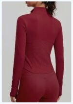 Women Cropped Workout Jacket Stand Collar Full Zip Corset Seam Design Long Sleeve Thumb Holes Stretchy Athletic Top Gym Running - Image 3
