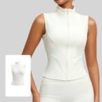 Women Stand Collar Sleeveless Workout Vest Full Zip Front Stretchy Seamed Slim Fit Cropped Tank Top for Gym Running Yoga - Image 3