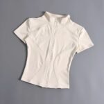 Women Full Zip Short Sleeve Yoga Jacket Stand Collar Quick Dry Slim Fit Cropped Athletic Top - Image 3