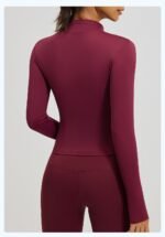 Women Zip Up Workout Jacket Stand Collar Thumb Holes Long Sleeve Slim Cropped Sports Top For Gym Yoga Running - Image 2